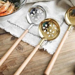 Spoons Stainless Steel Soup Spoon Japanese Wooden Handle Slotted Home Pot Kitchen Accessories