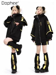 Women's Jackets Girly Style Luminous Craft Shorts Suit 2024 Spring Summer Japanese Lolita Long Sleeve Black Jacket Female Student