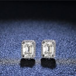 Rings AETEEY Real Moissanite Square Stud Earrings 1CT D Colour Emerald Cut Pure 925 Sterling Silver Fine Jewellery Gifts for Women EA038