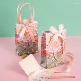 Gift Wrap Flower Pakcaging Bags Holiday Party Paper Bag With Handle Colorful Clothes Store Handbag Baby Shower Wedding