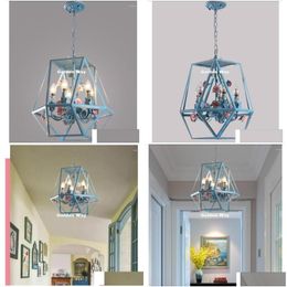 Chandeliers Floral Decora Pendant Chandelier D42Cm H43Cm Blue Colour Iron Dining Room Living Rose Lights Lamp Home Drop Delivery Dhmfd