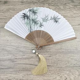 Decorative Figurines Chinese Folding Fan Hand-painted Silk Wedding Hand For Friends Gift Box Portable Summer Fresh Style Bamboo Dance