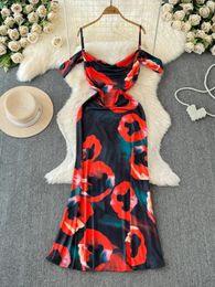 Casual Dresses Foamlina 2024 Summer Women Sexy Spaghetti Strap Off Shoulder Floral Print Sleeveless Slim Boho Beach Holiday Party Maxi