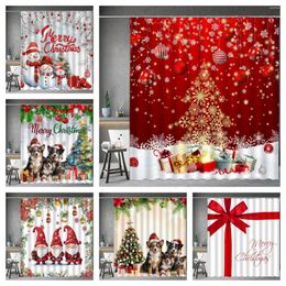 Shower Curtains Christmas Curtain Winter Snowman Santa Claus Tree Gnome Snowflake Elk Gift Box Farm Dog Bathroom Decoration