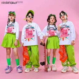 Girl's Dresses Girls Hip Hop Cute Sweatshirt Mini Skirt Boys Street Dance Joggers Solid Sport Pants Children Streetwear Kids Jazz Clothes Sets L240402