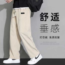 Corduroy Pants for Mens Spring and Autumn Loose Straight Leg Wide Sanitary Winter Fashion Trend Sports Leisure