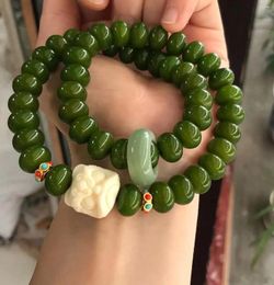 Strand Chinese Jewelry For Women Sapphire Bodhi Root Abacus Bead Bracelet Green Plate Two Circle Couple 11x8mm Accessories