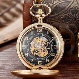 Pocket Watches Unique Black Silver Pocket Mechanical Hand-Winding Fob Roman Numerals Dial Retro Clock Chain Pendants L240402