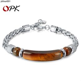 Opk Jewelry Fashionable Stainless Steel Chain Splicing Tiger Eye Titanium Mens Bracelet