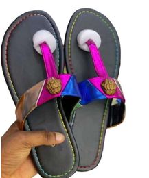 High Quality Kurt Geiger Flip Flops Slippers Womens Sandals Stitching Luxury Rainbow Slipper Designer Slides Flat Shoes Eagle Head Diamond Buckle Plus Fashion 9321