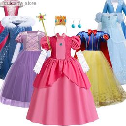 Girl's Dresses 4-10 Yrs Girls Princess Costume Snowflake Fantasia Halloween Carnival Party Dresses Kids Birthday Cosplay Peach Princess Dress L240402