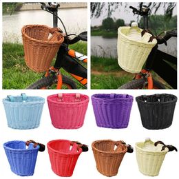 Kids Front Handlebar Rattan Handwoven Bike Basket Woven For Boys And Girls Bicycles Wicker 240329