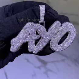 Custom Hip Hop 925 Sterling Silber Gold plattiert VVS d Moissanit Diamant Personalisierte Briefname Anhänger Halskette Kette