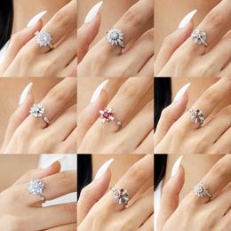 Hot Selling Decompression Rotating Ring for Womens Windmill Flower Set Zircon Open Adjustable