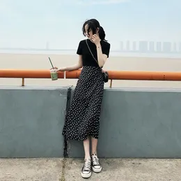 Work Dresses French Chiffon Skirt Suit Summer Black Slim Short-sleeved T-shirt Polka Dot Two-piece Set