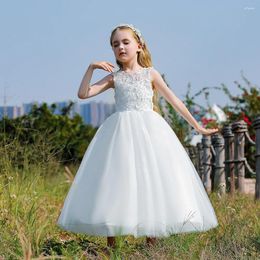 Casual Dresses Girls' White Temperament Wedding/Party Dress With Flower Applique Mesh Backless In Summer