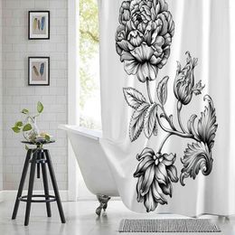 Shower Curtains Vintage Damask Curtain Rose Flower Black And White Printed Polyester Fabric Waterproof Bathroom With Hooks