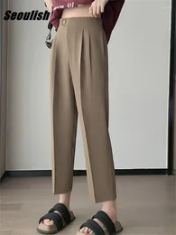 Women's Pants Seoulish High Waist White Suit Ankle Harem Spring Summer Female Elegant Minimalism Straight Trousers 2024