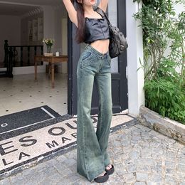 Low-rise V-shaped bell-bottom pants women 2024 spring and autumn stretch thin rough edge design sense mop all matching jeans