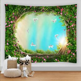 Tapestries Fairytale Dreamy Forest Tapestry Carpet Bohemian Home Decor Cartoon Landscape Kids Room Wall