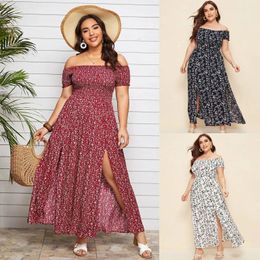 Casual Dresses Sexy Strapless Beach Summer Dress Sundresses Vintage Bohemian Maxi Robe Femme Boho Floral Women Split Long Vestido