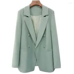 Women's Suits Stylish Green Blazer For Women Spring Korean Double Breasted Full Sleeve Suit Jacket Ladies Outerwear