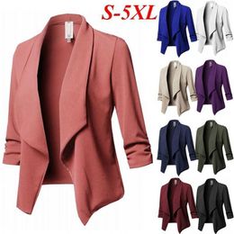 8230269 New Plus Size Women Collar Suit Jacket Coat Blazer Ladies Long Sleeve Cardigan Slim Fit Ruffle Solid Small