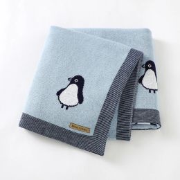 Cards Newborn Baby Blanket Cotton Plaid Knit Toddler Boy Girl Stroller Wrap Swaddle Infant Bed Sleeping Covers Cute Penguin Soft Quilt