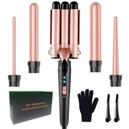 5 in 1 Hair Waver Curling Iron3 Barrel Hair Crimper with Fast Heating Up 0.4-1.25 Inch Crimper Wand Curler for All Hair Types 240327