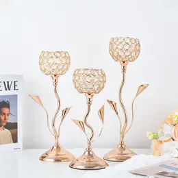 Candle Holders Gold Crystal Holder Iron Flower Shaped Candlestick Small Vintage Set For Table Centrepiece Wedding Birthday