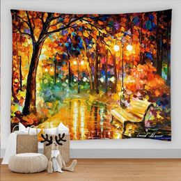 Tapestries Oil Painting Scenery Forest Wall Hanging Landscape Tapestry Sea Beach Cloth Mat Flower Blanket Home Decor