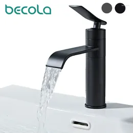 Bathroom Sink Faucets BECOLA Black Basin Faucet Single Handle Brass Waterfall Lavatory Vanity Cold Water Mixer Tap BR-2024003
