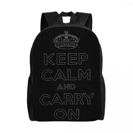 Backpack Keep Calm And Carry On Travel Men Women School Laptop Bookbag Funny Quotes College Student Daypack Bags