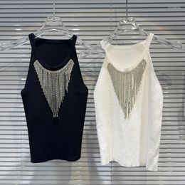 Women's Tanks PREPOMP 2024 Summer Collection Sleeveless Rhinestone Chain Tassel Knitting Halter Tank Top Women Vest GP619