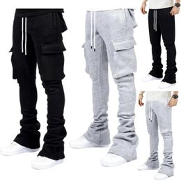 Plus Size Cargo Stacked Pants Sweat Pants Street Wear Design Custom Flare Men Pile Up Pants for Men 240402