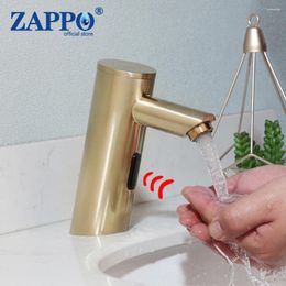 Bathroom Sink Faucets ZAPPO Basin Faucet Brushed Gold Automatic Hands Touchless Sensor Brass Cold Water Taps