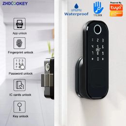 Lock No Wiring Waterproof Tuya WiFi Digital Password IC Card APP Biometric Electronic Lock Fingerprint Smart Door Locks For the Home