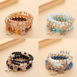 Strand 4pcs/set Bohemia Multi-layer Crystal Beaded Bracelet Women Girls Summer Fashion Design Butterfly Colorful Bead Bracelets Jewelry