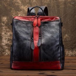 School Bags High Quality Natural Skin Women Backpack Daypack Travel Bag Multi-Capacity Retro Leisure Knapsack Genuine Leather Rucksack