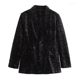 Women's Suits Jacket Autumn Vintage Sequined Black Blazers Coats Fashion In Outerwears Office Ladies Suit Female Clothing Tops