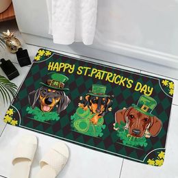 Carpets HX Happy St Patricks Day Dachshund Yorkshire Chihuahua Printed Mat Flannel Indoor Floor Door Mats Bath Rug Drop