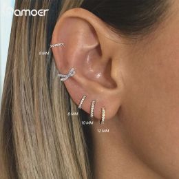 Earrings Bamoer 925 Sterling Silver Earrings For Women Small Hoop Earrings Ear Bone aros aretes Huggie Studs
