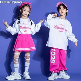 Girl's Dresses Boys Hip Hop Sweatshirt Street Dance joggers Pants Girls Loose Top Pink Skirts Children Streetwear Kids Jazz Stage Clothes Sets L240402