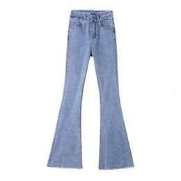 Mikro -Street Style American Style Flear Pants for Womens 2024 Nowe sprężyste drapy odchudzające dżinsy Horseshoe