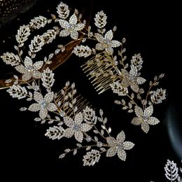 Wedding Hair Jewelry Fashion Flower Wedding Hair Jewelry Cubic Zirconia A Pair Wedding Hair Comb Bridal Tiaras Crystal Headdress Hair Accessories L46