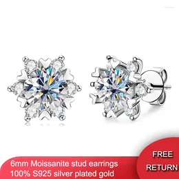 Stud Earrings QXTC Six Round Cut For Women Solid 925 Sterling Silver Snowflake Lady Diamond Jewellery