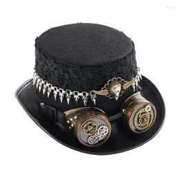 Berets Top Hat Unisex Cosplay For Halloween Industrial Age With Gear Goggles Rivets