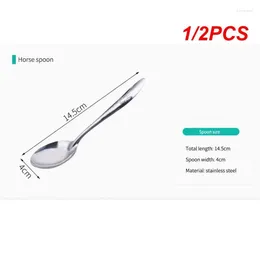 Spoons 1/2PCS Stainless Steel Spoon Tableware Soup Rice Flat SpoonFlat Chinese Deepened Large Capacity Mirror