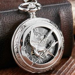 Pocket Watches Retro Vintage Hollow The Hunger Games Mockingjay Mockingbird Quartz Pocket Necklace Chain Fashion Silver relogio de bolso L240402