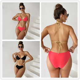 2024 new womens split body solid Colour hot stamping sexy bikini swimsuit womens swimsuit